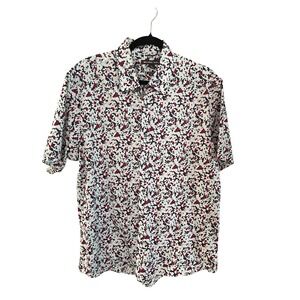 Michael Kors Mens XL Trim Stretch Cotton Short Sleeve Floral Button Up Shirt